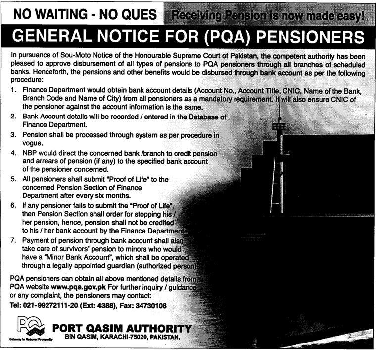 GENERAL NOTICE FOR (PQA) PENSIONERS